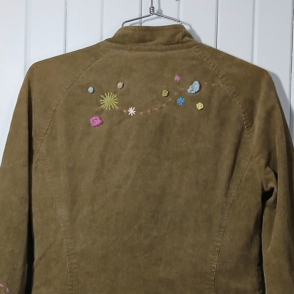 Vintage Olive Green Embroidered Corduroy Pea Coat - Picture 3 of 11